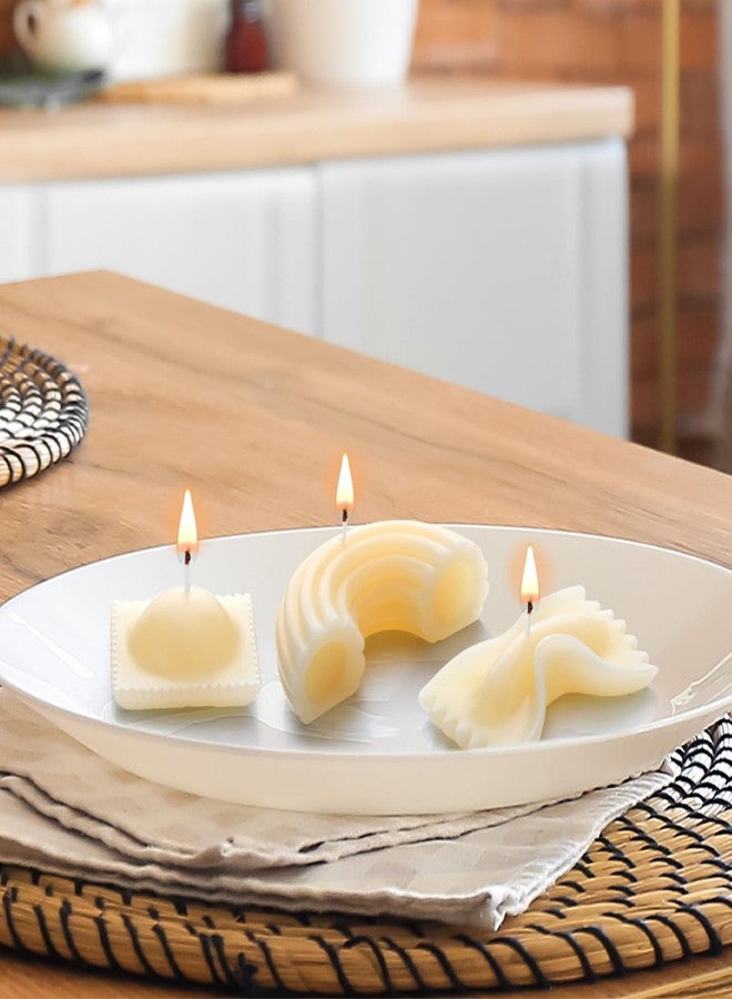 Conelist 3 Pcs Pasta Noodle Candle Macaroni Ravioli Farfalle Shaped Wax Candles Decoration Cute Food Shaped Gifts for Pasta Lovers Italian Kitchen Party Decoration Favors - Image 3